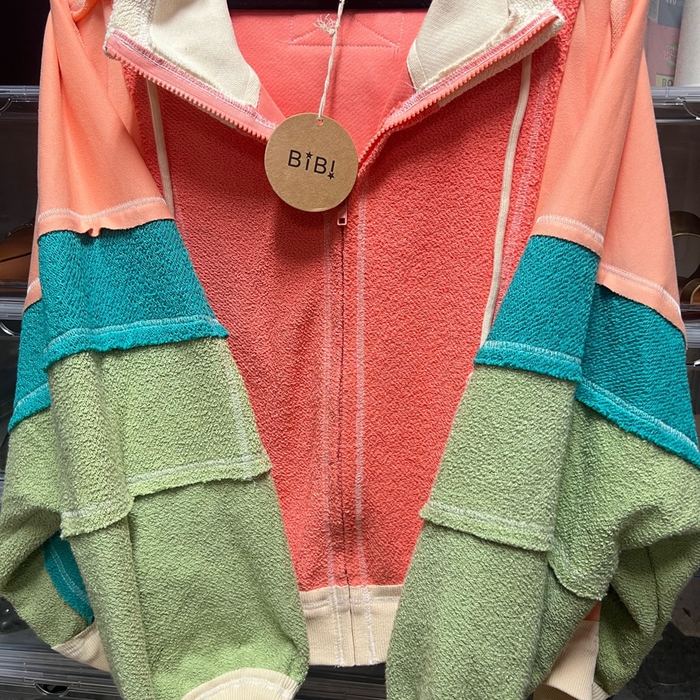 BiBi Colorblock Jacket - Coral, Teal, and Lime